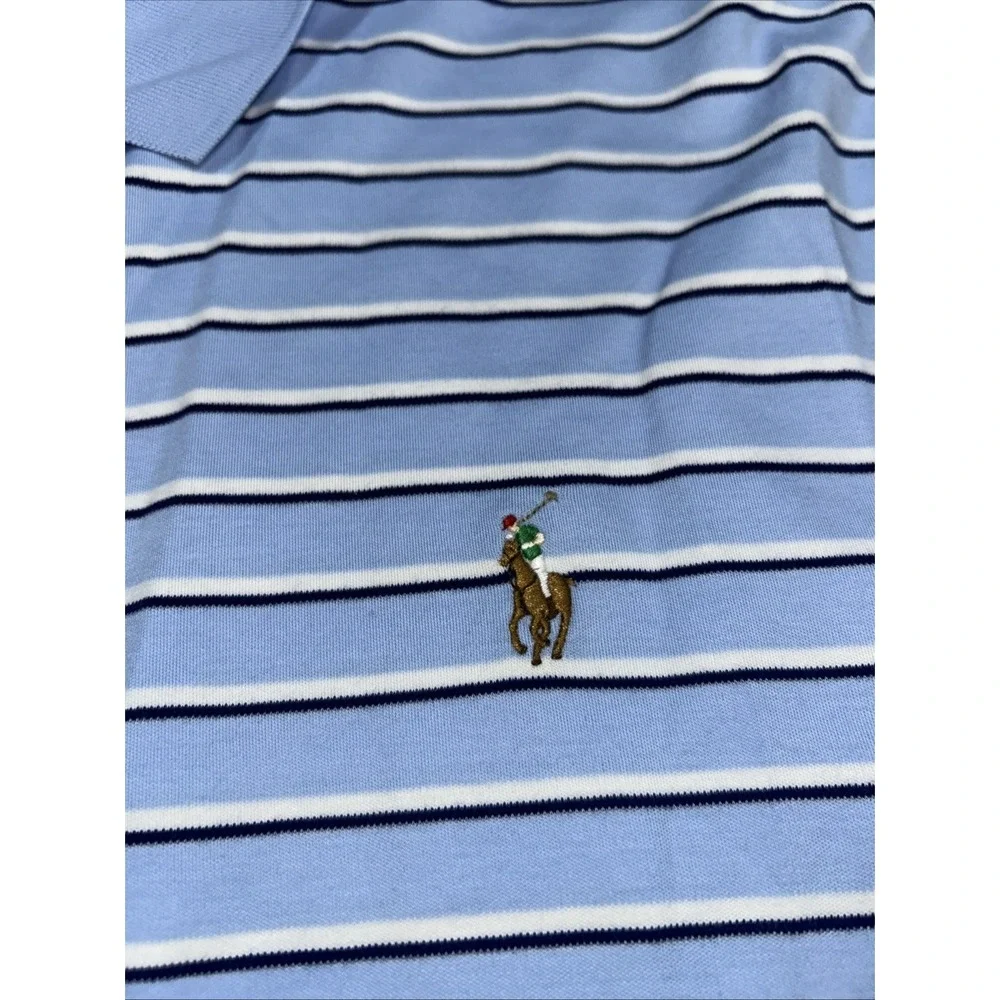 Pooo Ralph Lauren Pima Cotton Men's XL Baby Blue Navy White‎ Stripes Flesh Pony